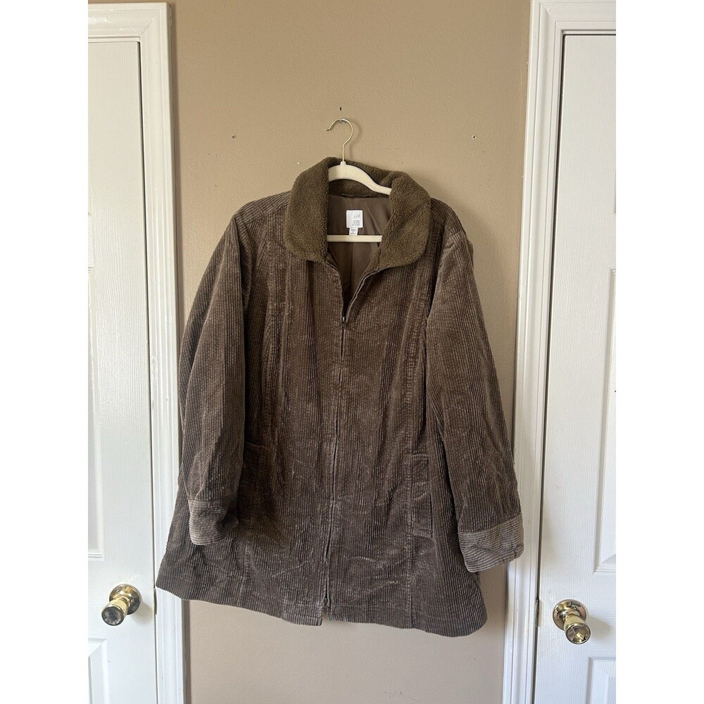 J. Jill Heritage Tumbled Cord Coat Women 2X Brown Corduroy Full Zip Barn